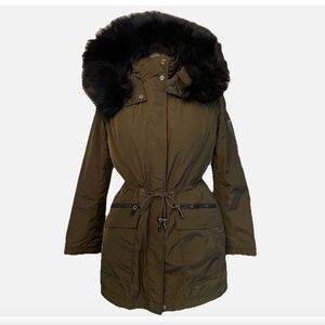 Womens TAHARI insulated full zip faux fur trimmed hooded jacket coat